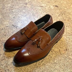 Brown Tassel Loafers with Broguing